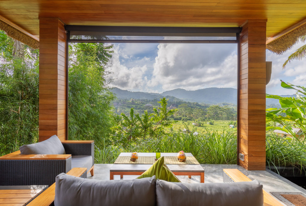 Rice Field Views from the open living room – Hotel – Sidemen – Bali Bali - Sidemen - Holiday Accommodation - Villa Uma Dewi Sri - Rice Field Views from the open living room
