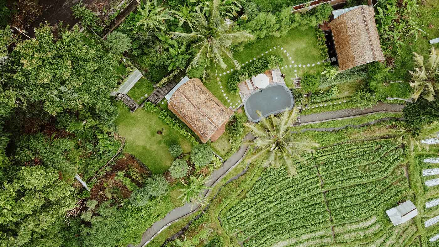 Areal view of Villa Uma Dewi Sri in Sidemen in Bali